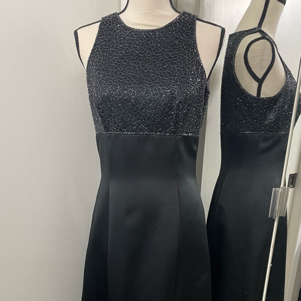 Black Satin sleeveless evening gown